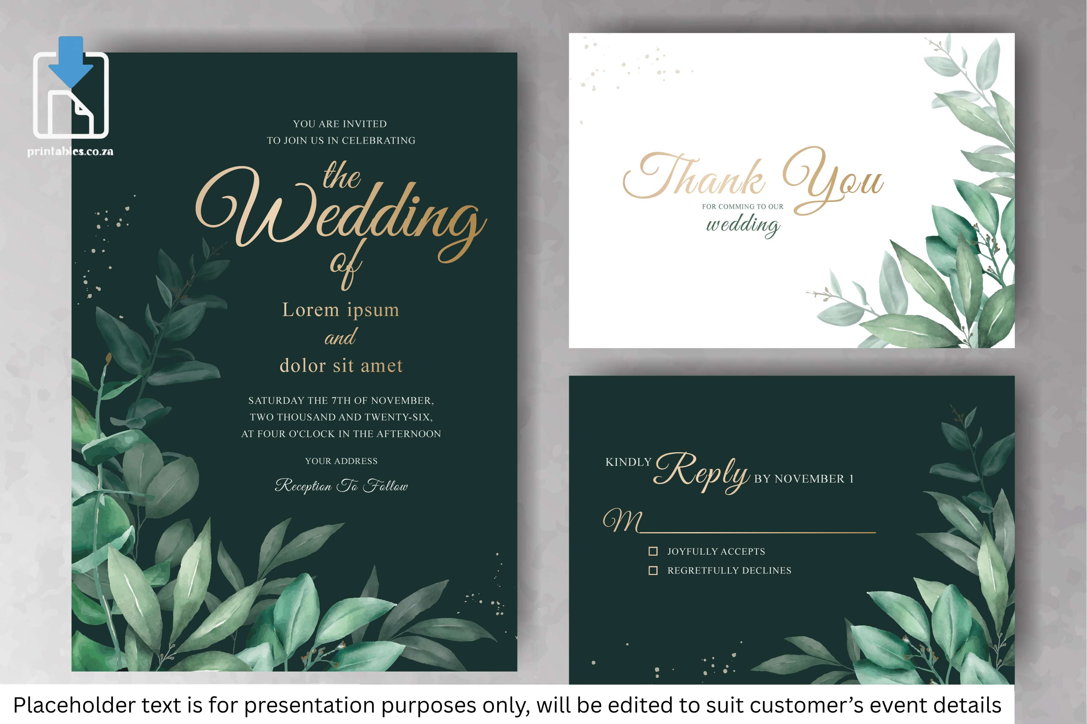 760 Foliage Frame Wedding Invitation Set