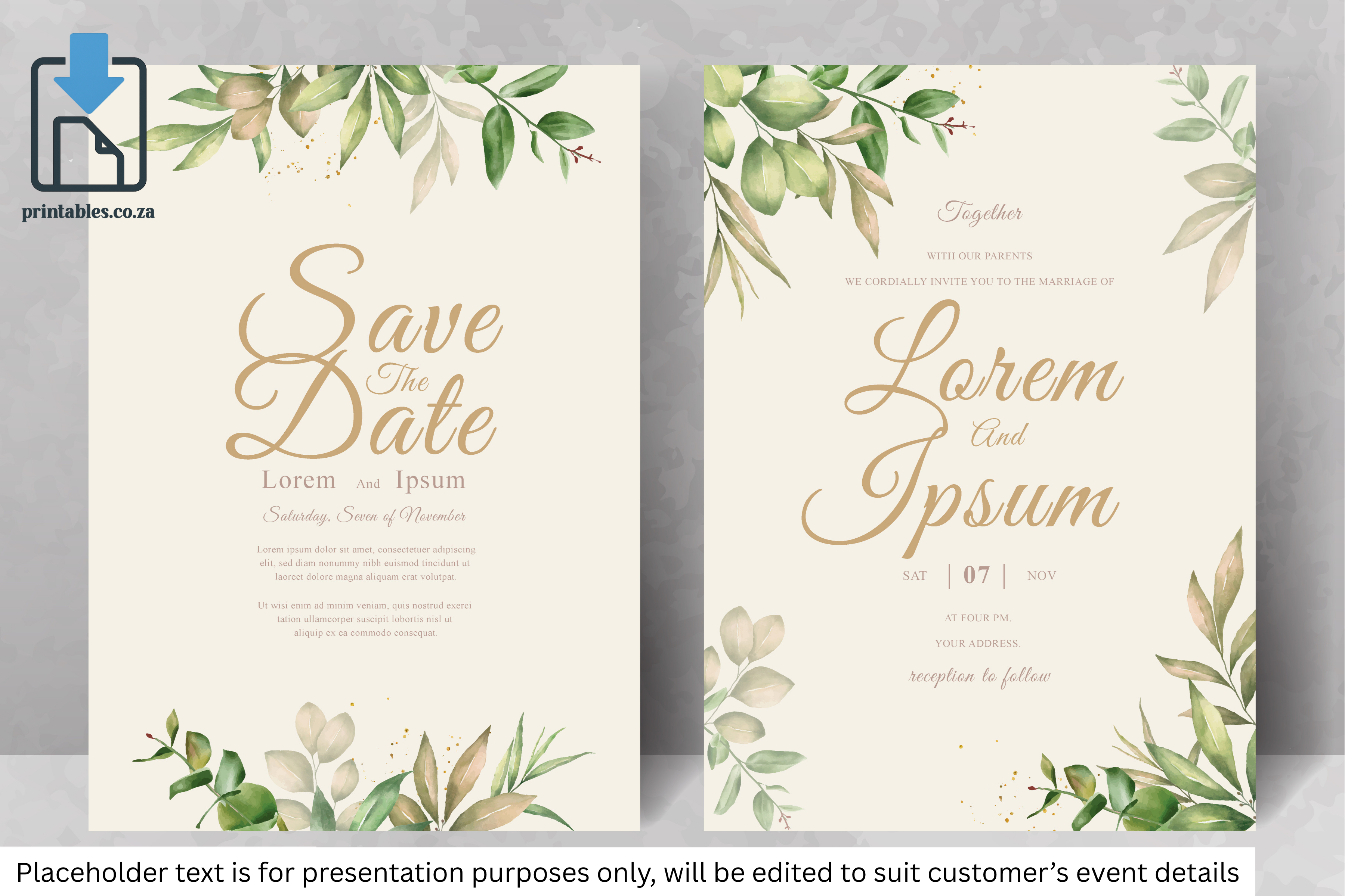 763 Foliage Frame Wedding Invitation Set