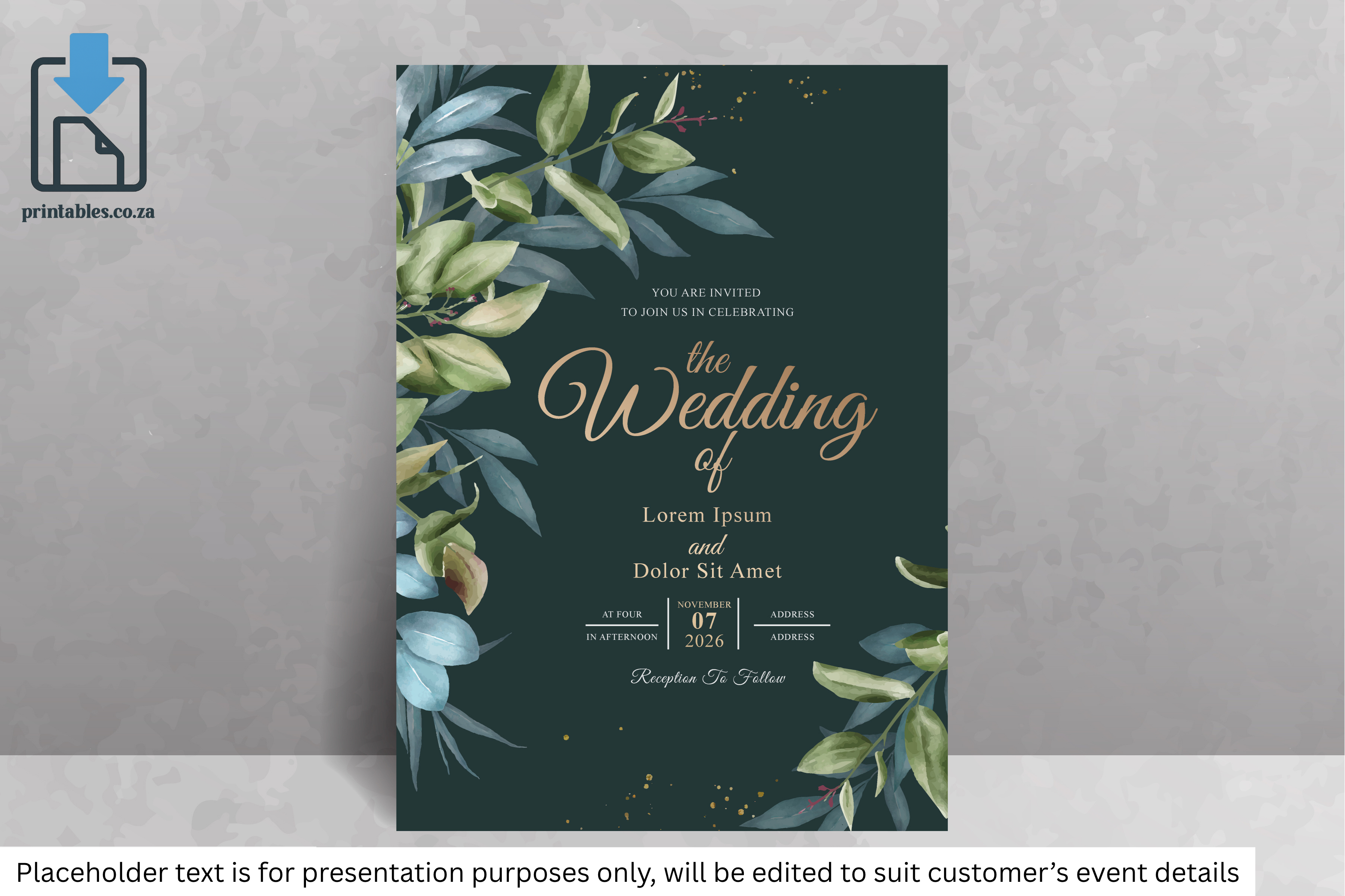 771 Foliage Frame Wedding Invitation Set