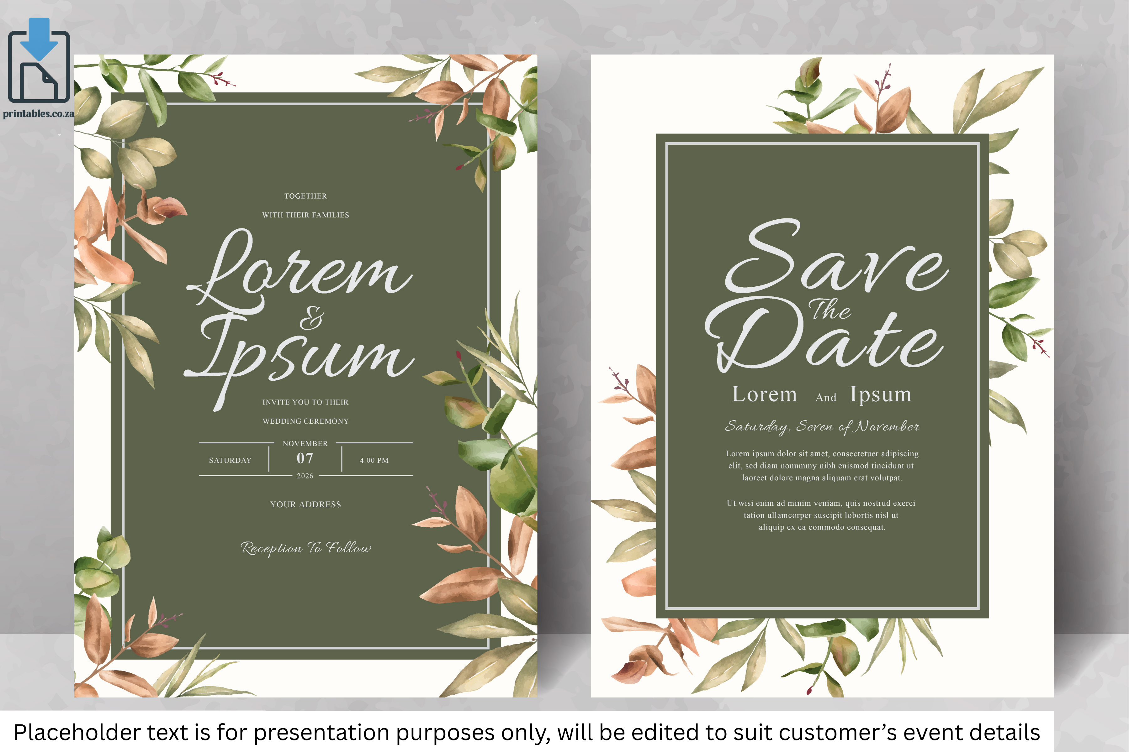 781 Foliage Frame Wedding Invitation Set