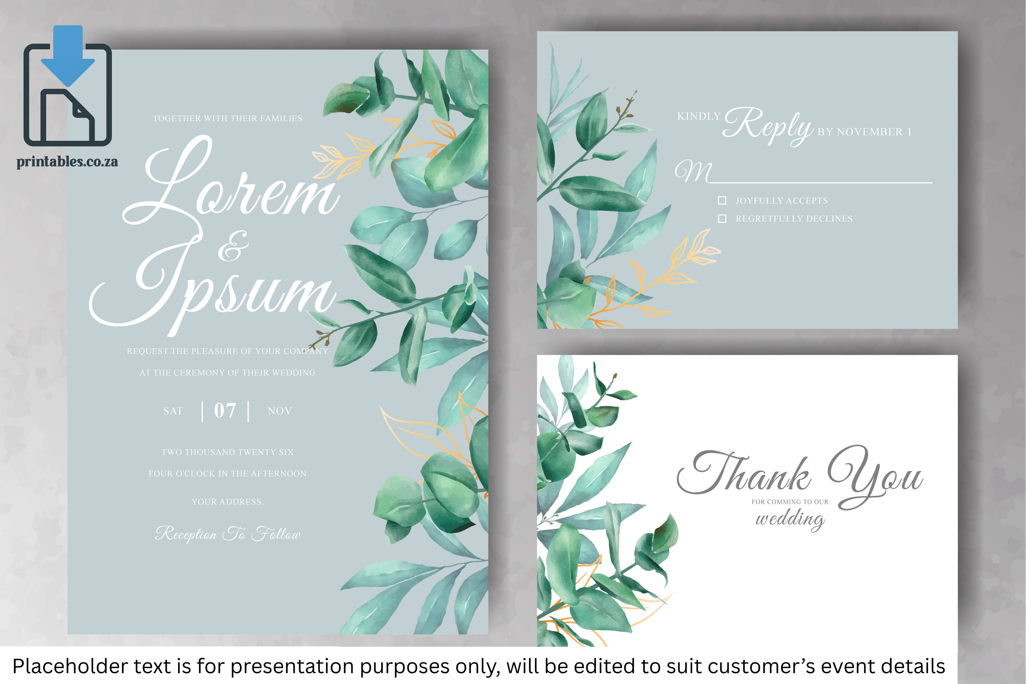 792 Foliage Frame Wedding Invitation Set