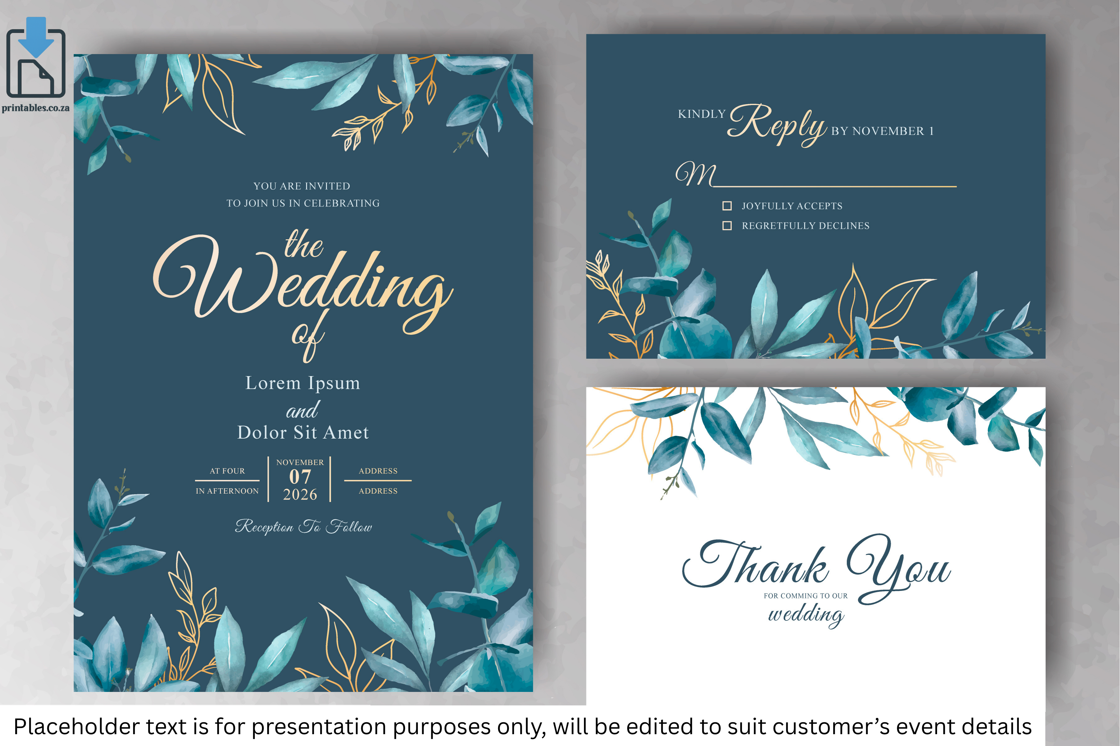 793 Foliage Frame Wedding Invitation Set