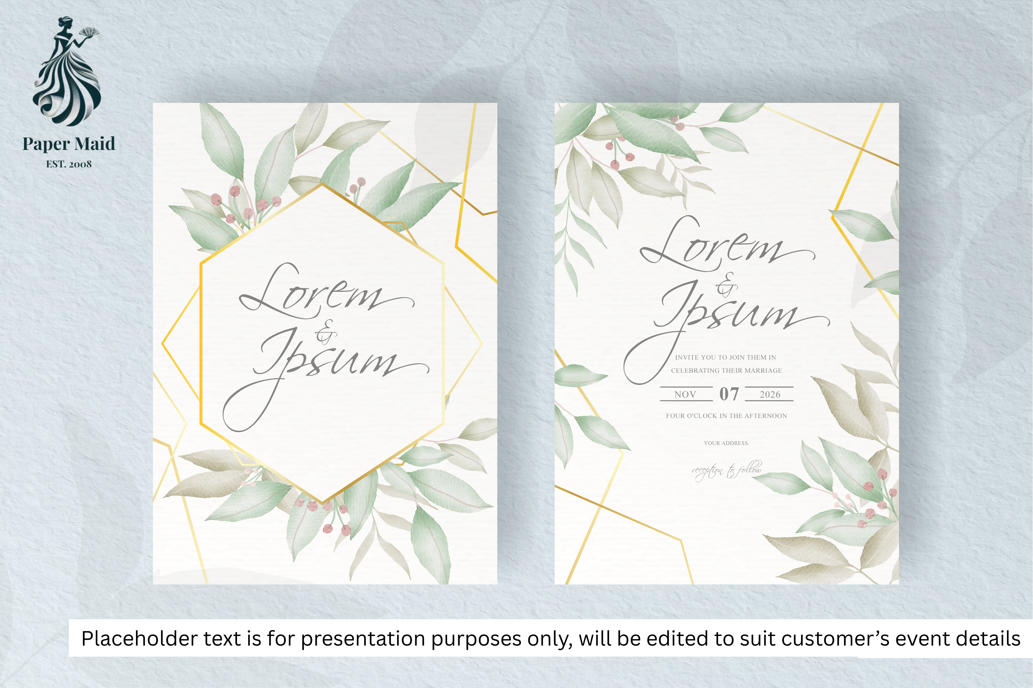 127 Foliage Frame Wedding Invitation Set