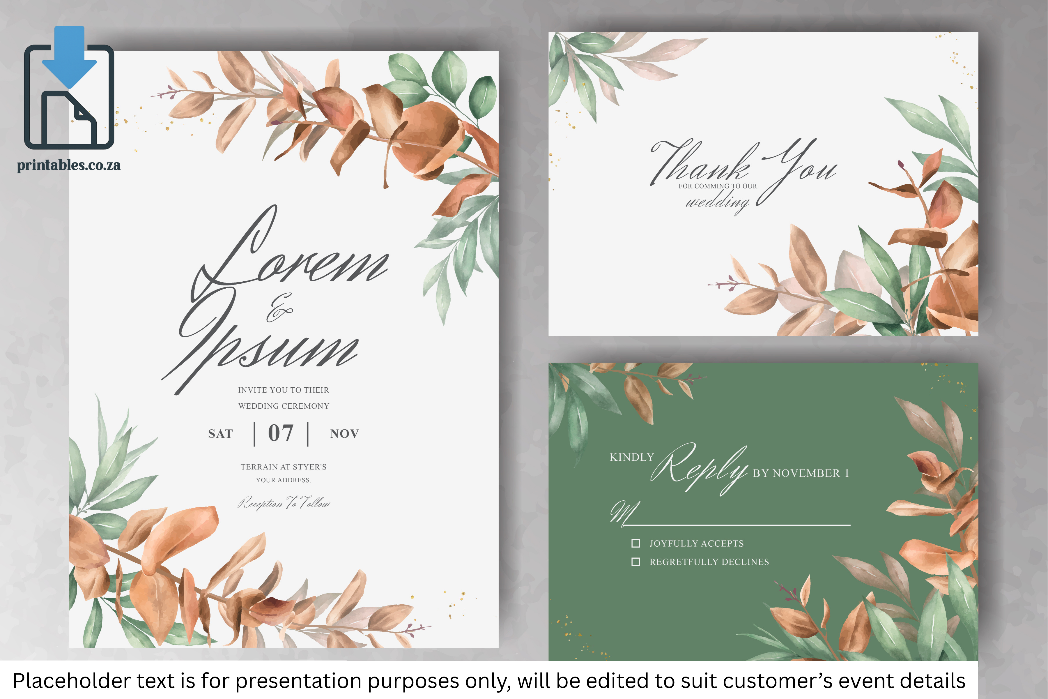 824 Foliage Frame Wedding Invitation Set