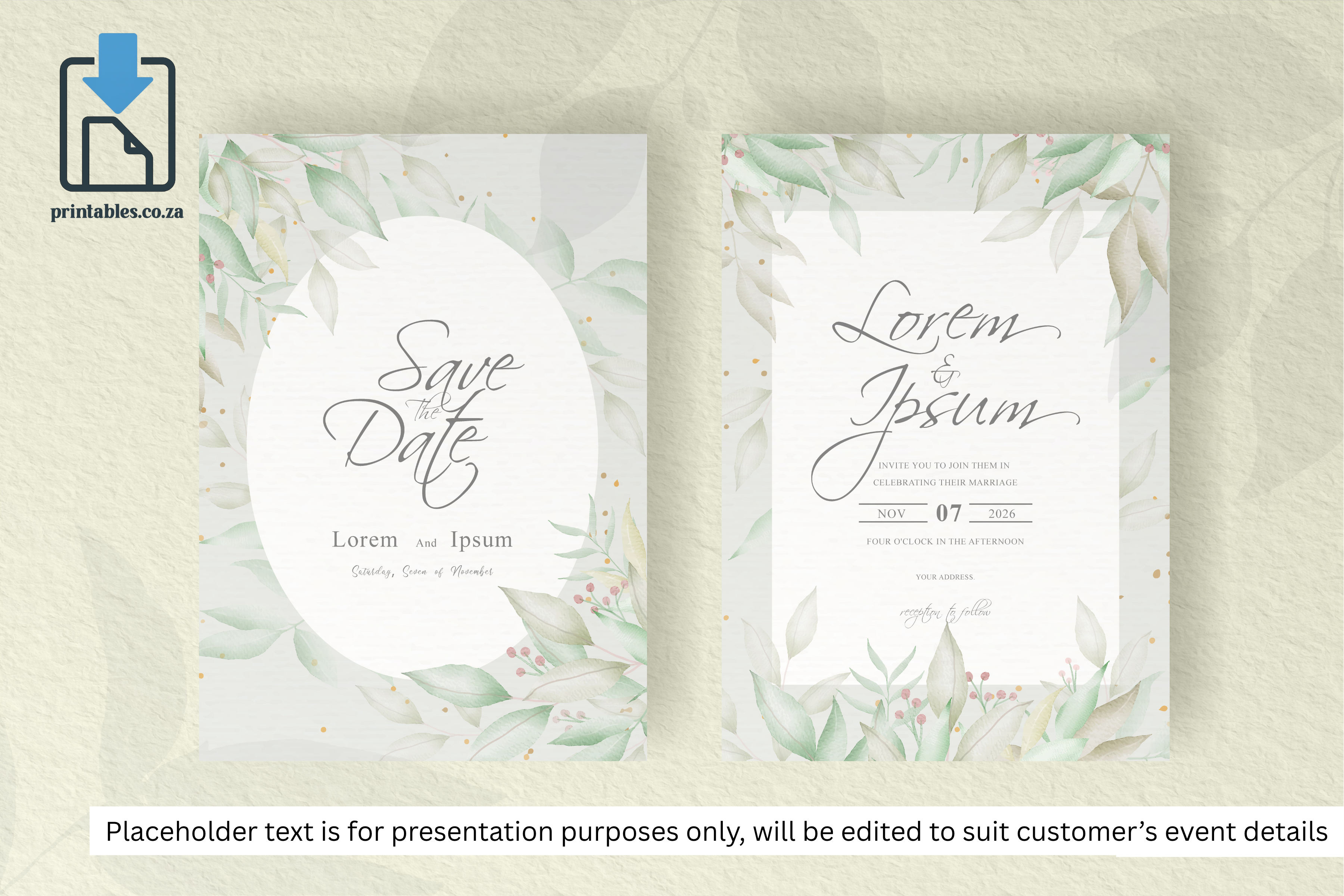 85 Foliage Frame Wedding Invitation Set