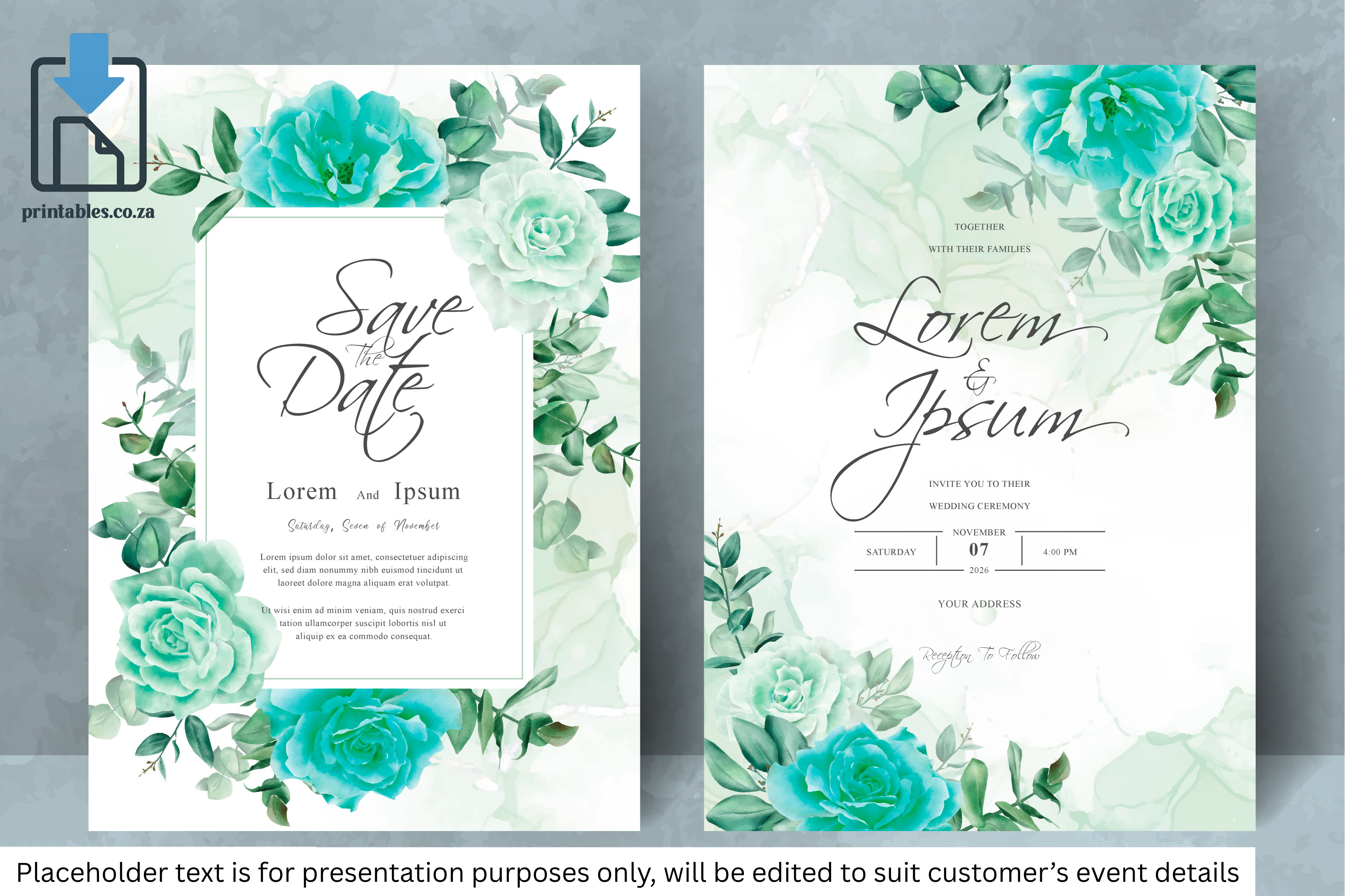 87 Elegant Floral Frame Wedding Invitation Set