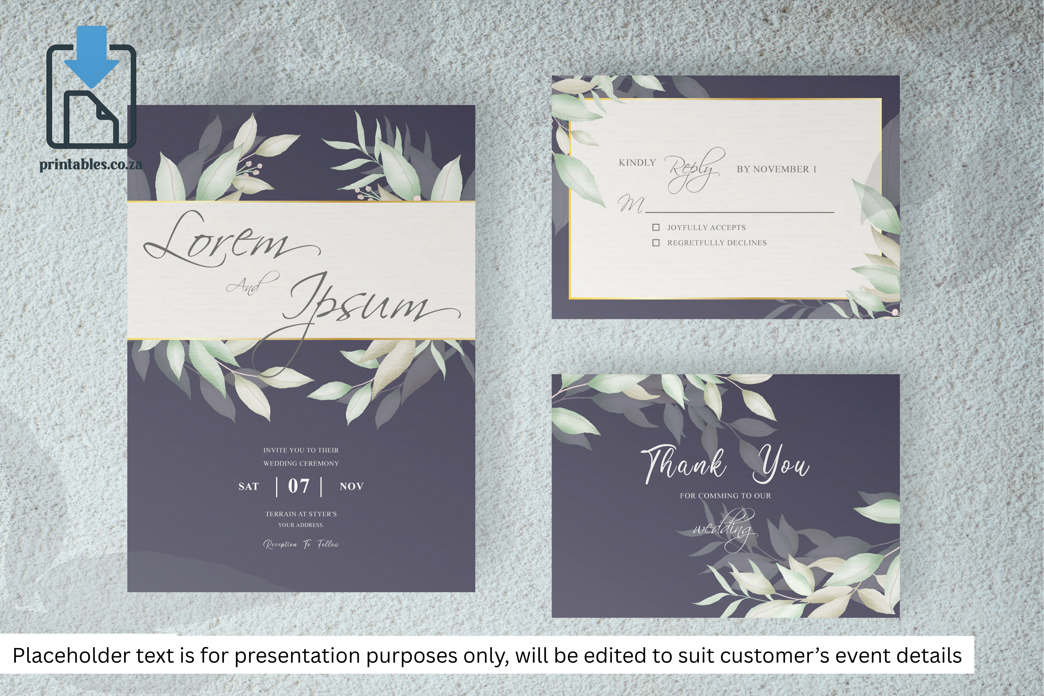 90 Foliage Frame Wedding Invitation Set