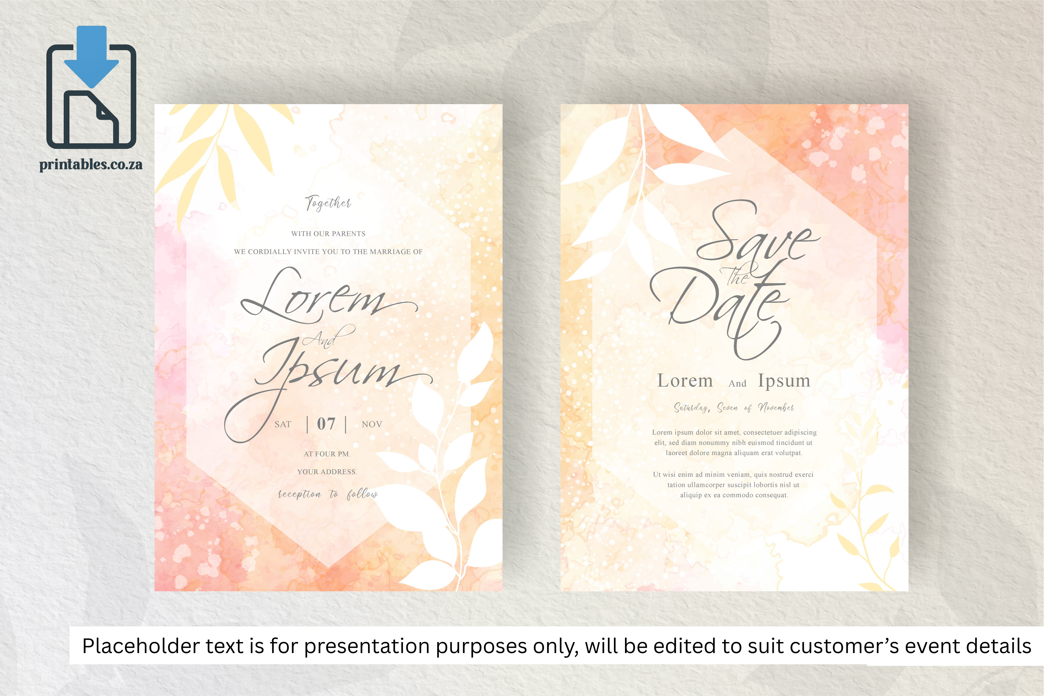 919 Simple Floral Frame Wedding Invitation Set
