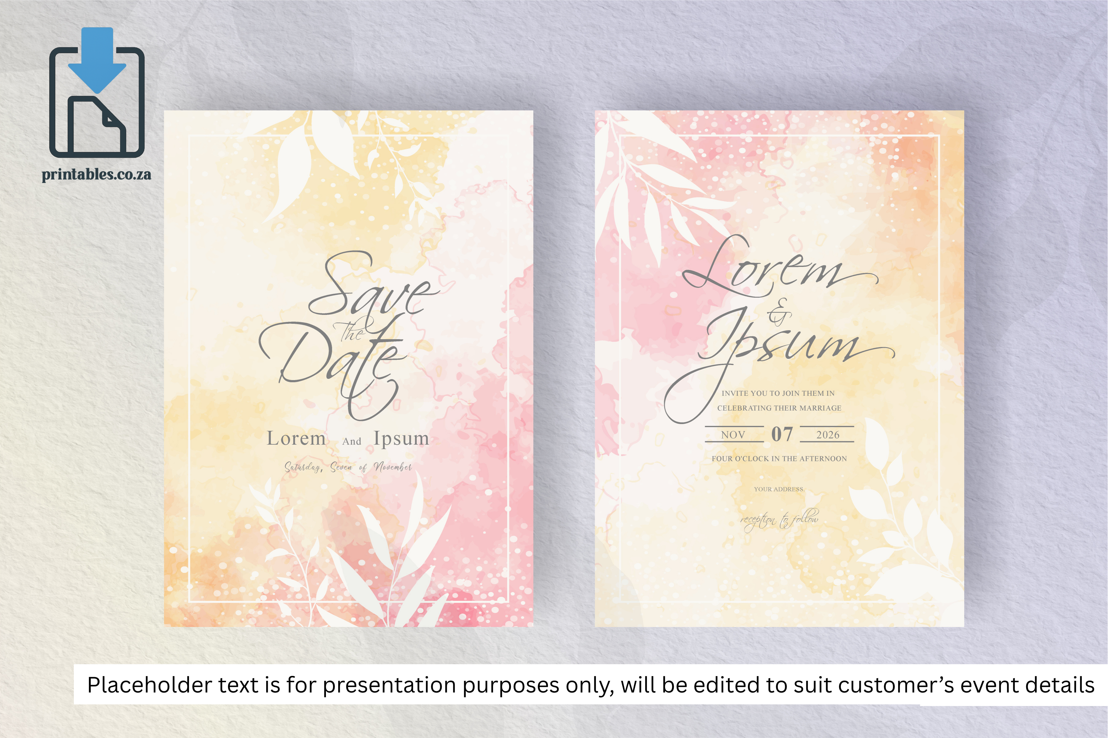 924 Simple Floral Frame Wedding Invitation Set