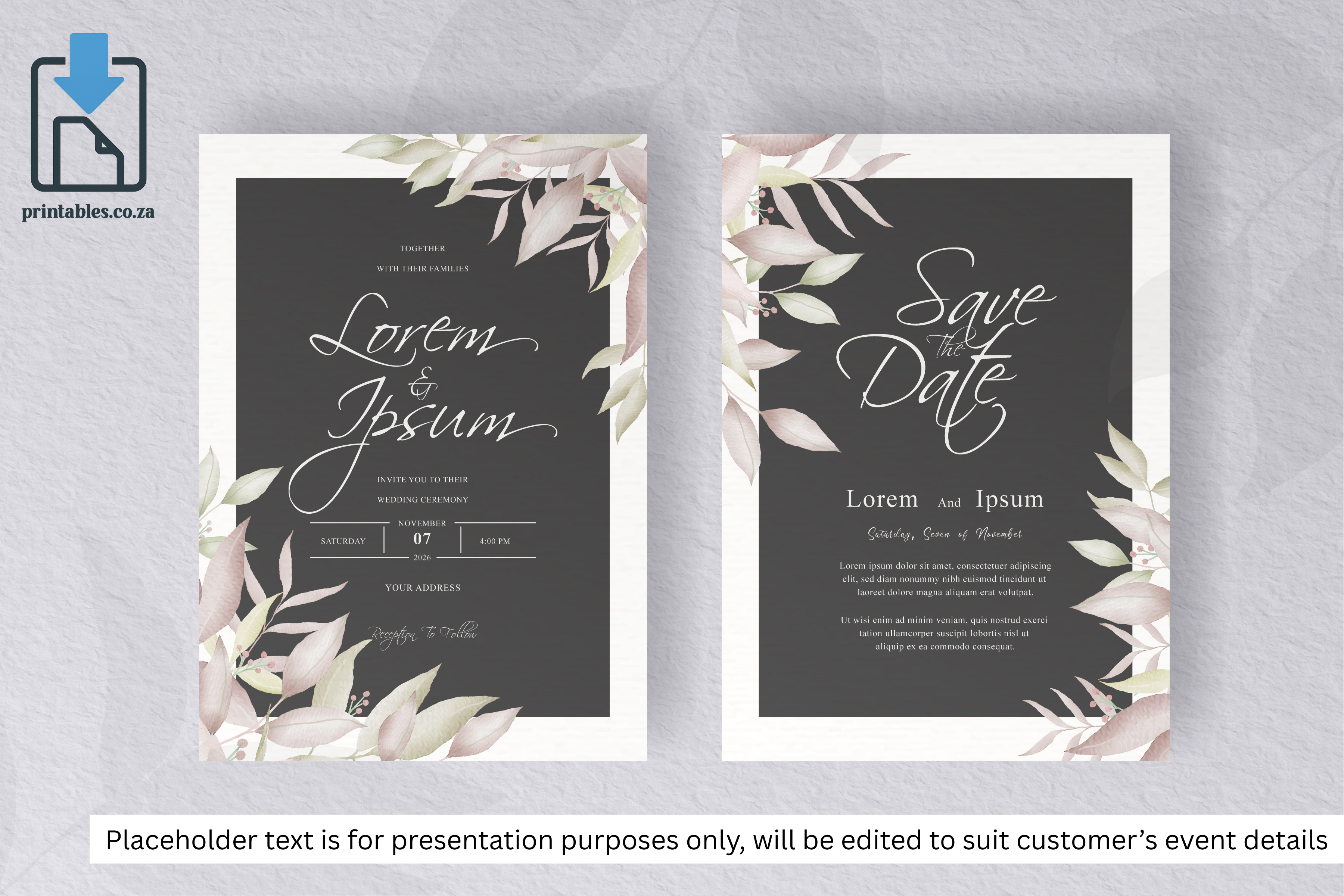 97 Foliage Frame Wedding Invitation Set