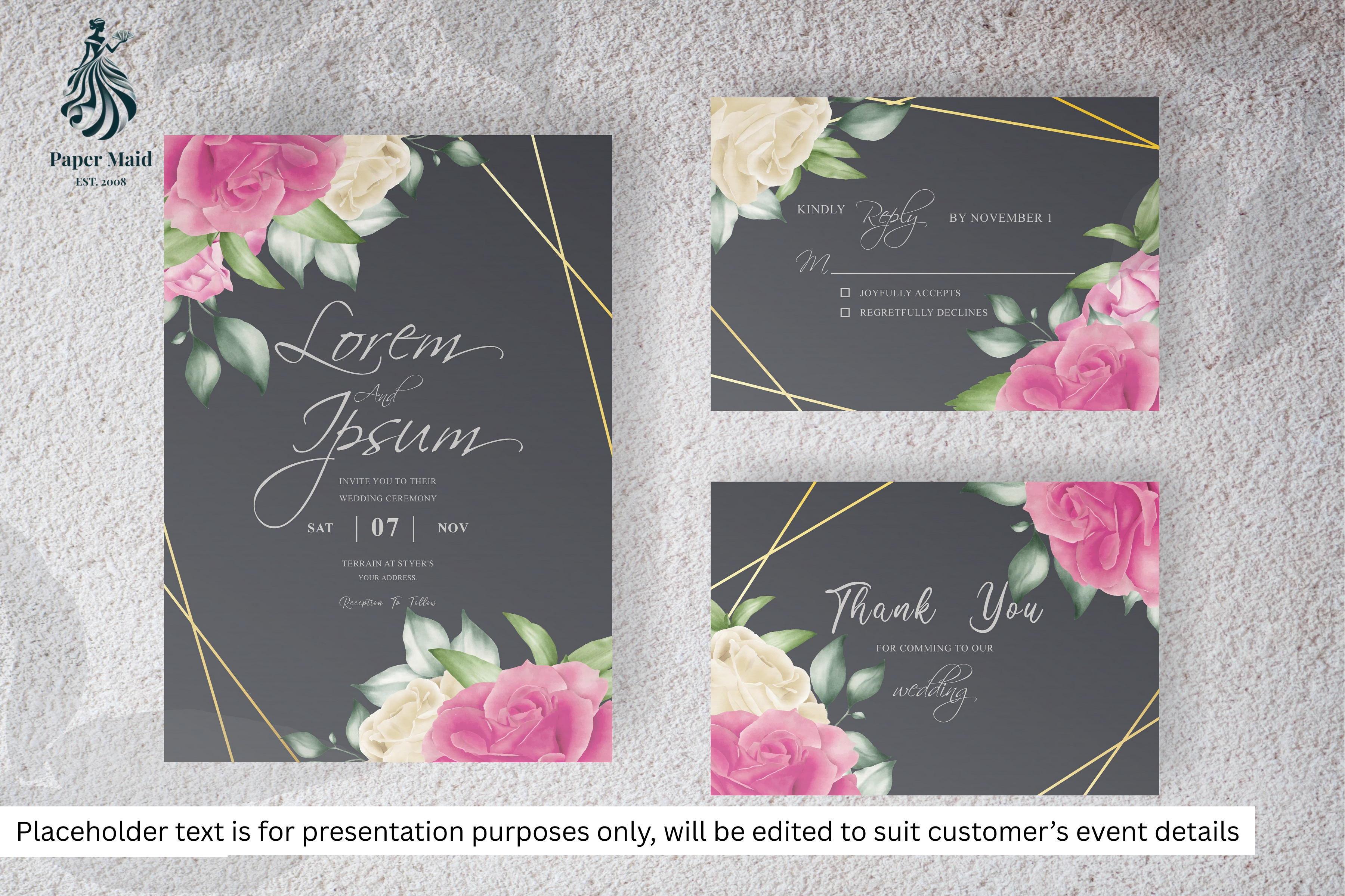 287 Watercolor Floral Frame Wedding Card Set