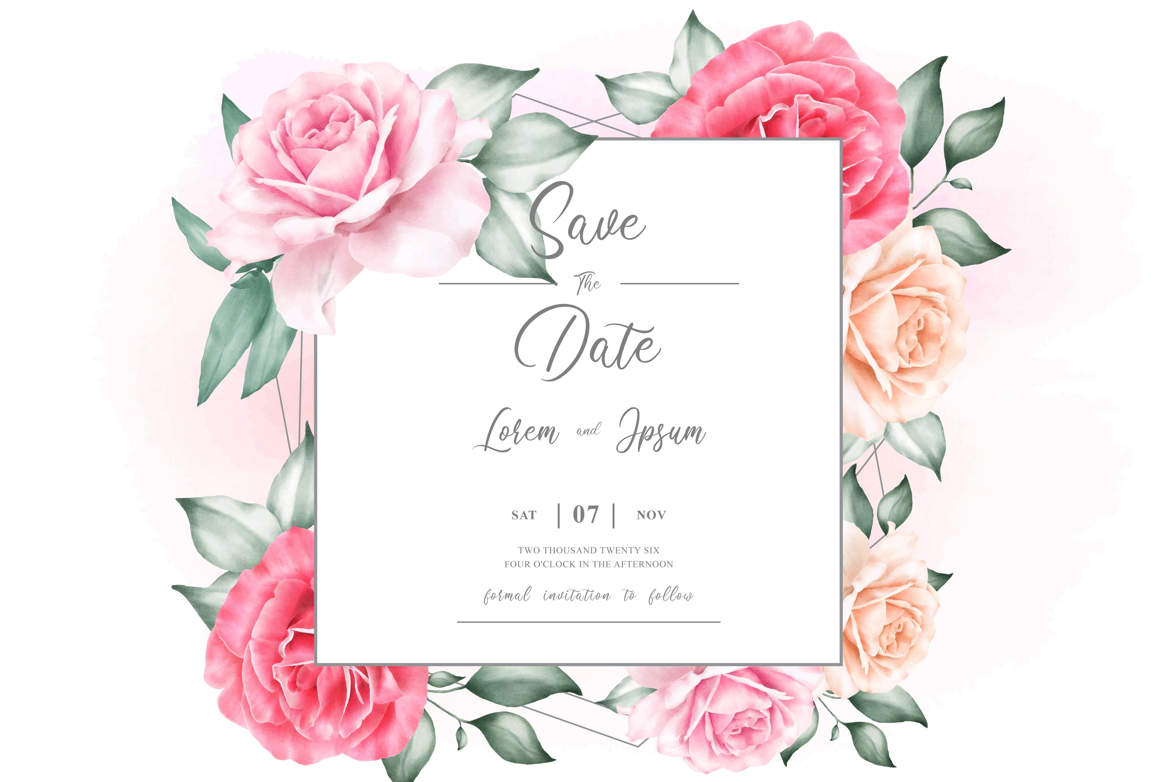 Beautiful Watercolor Floral Frame Red Pink Peach