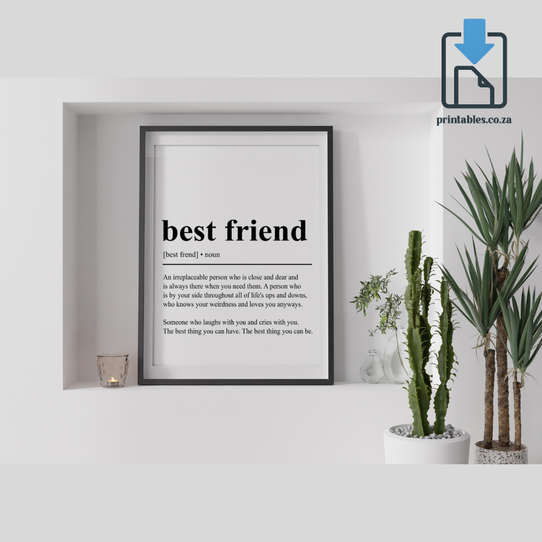 Best Friend Definition Wall Art, Best Friend Quote Decor, Printable Wall Art Gift for Home, PRINTABLE Wall Art, Digital Download