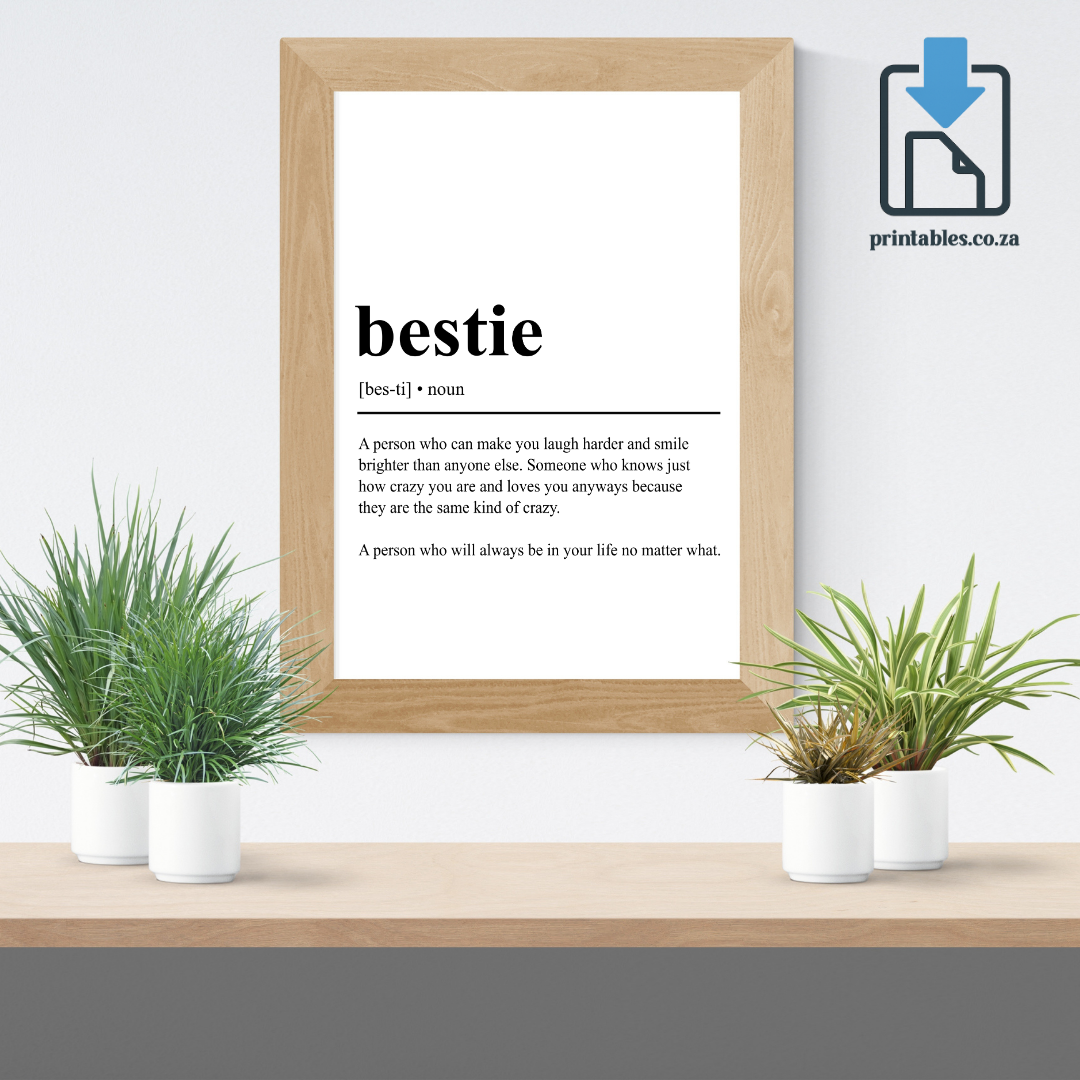 Bestie Definition Wall Art, Bestie Quote Decor, Printable Wall Art Gift for Home, PRINTABLE Wall Art, Digital Download