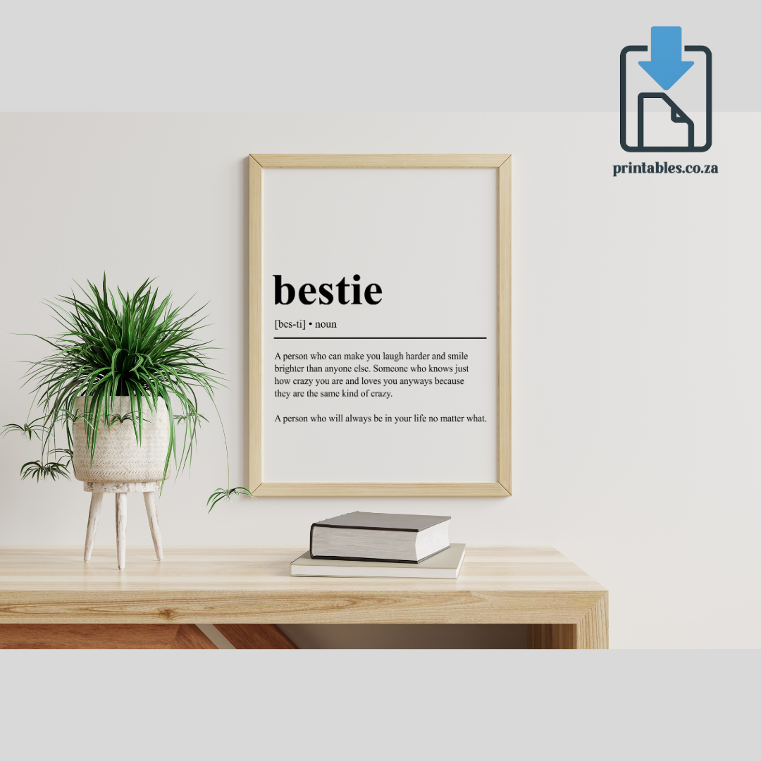 Bestie Definition Wall Art, Bestie Quote Decor, Printable Wall Art Gift for Home, PRINTABLE Wall Art, Digital Download