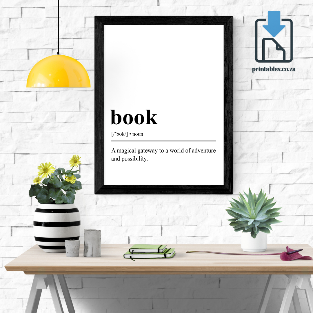 Book Definition Wall Art, Book Quote Decor, Printable Wall Art Gift for Home, PRINTABLE Wall Art, Digital Download