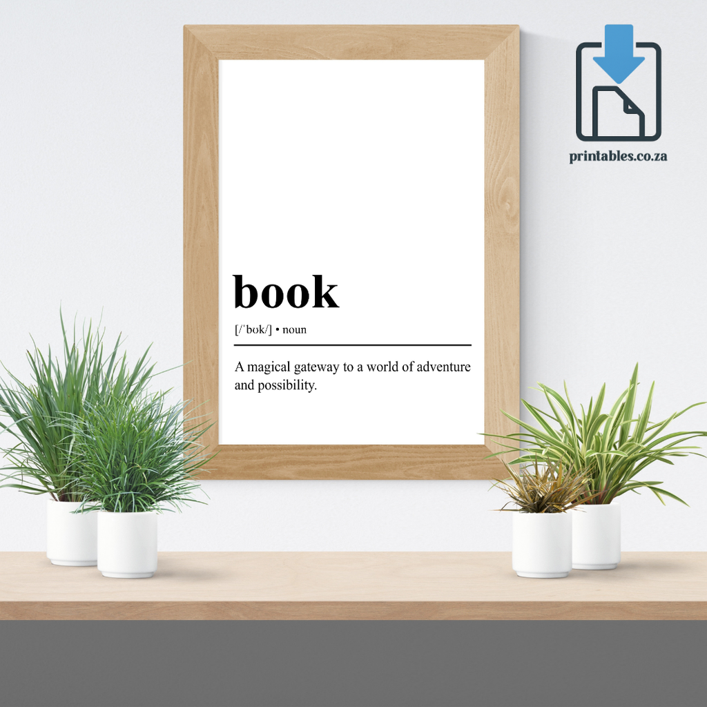 Book Definition Wall Art, Book Quote Decor, Printable Wall Art Gift for Home, PRINTABLE Wall Art, Digital Download