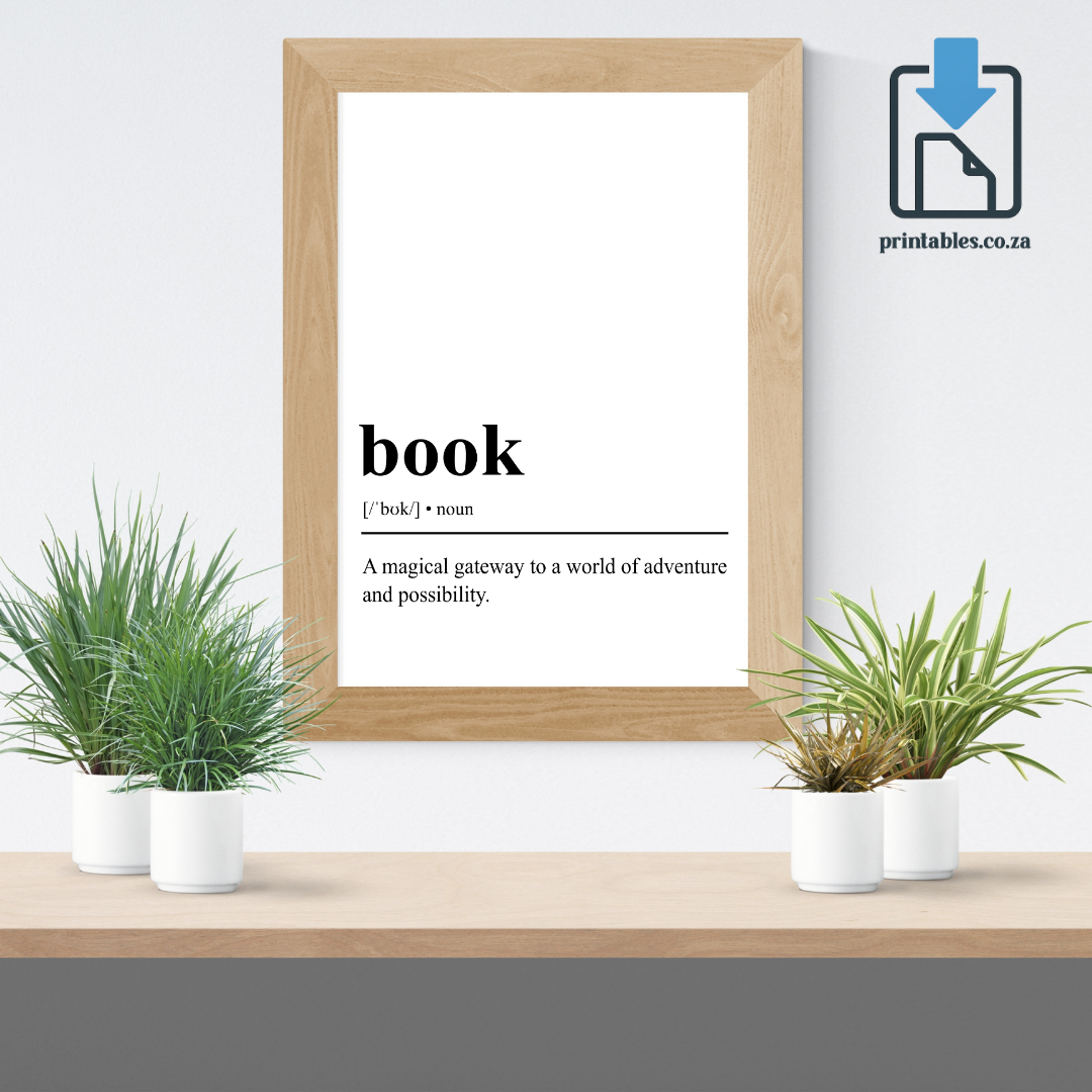 Book Definition Wall Art, Book Quote Decor, Printable Wall Art Gift for Home, PRINTABLE Wall Art, Digital Download
