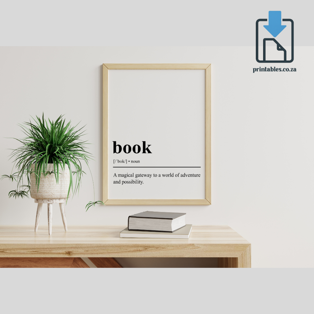 Book Definition Wall Art, Book Quote Decor, Printable Wall Art Gift for Home, PRINTABLE Wall Art, Digital Download