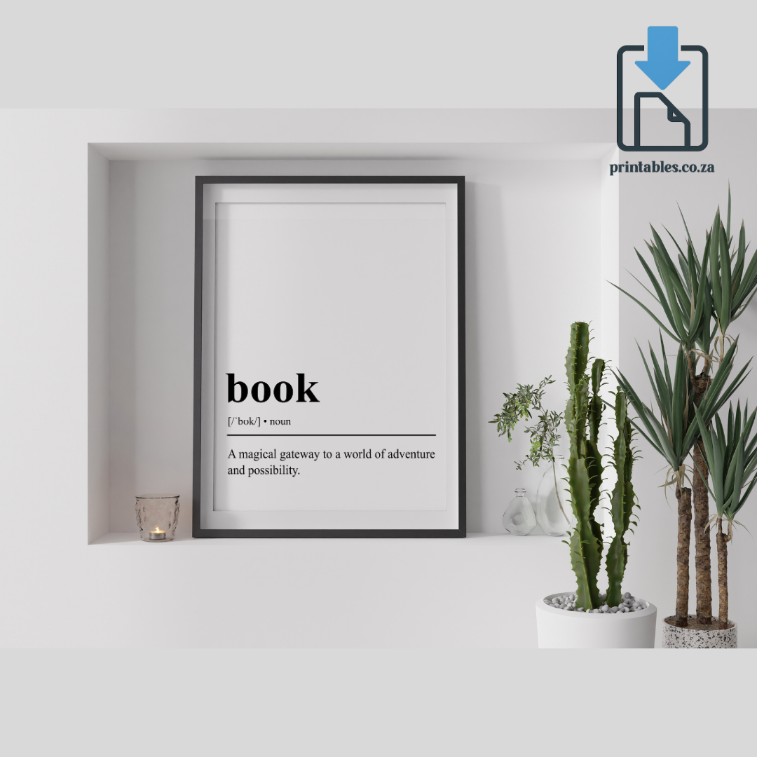 Book Definition Wall Art, Book Quote Decor, Printable Wall Art Gift for Home, PRINTABLE Wall Art, Digital Download