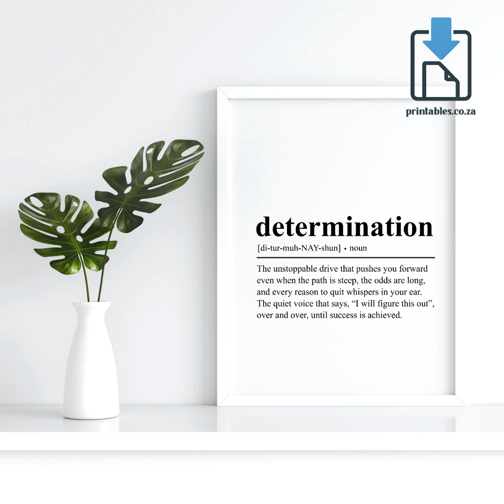 Determination Definition Wall Art, Quote Decor, Printable Wall Art Gift for Home, PRINTABLE Wall Art, Digital Download