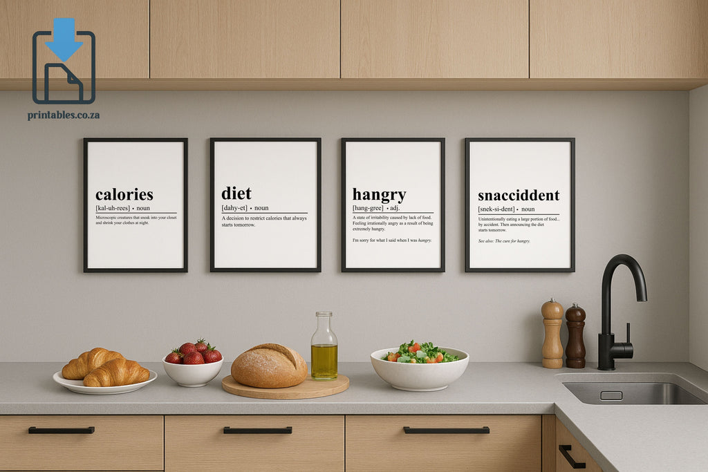 Hangry, Calories, Snaccident & Diet Kitchen Wall Art Set Definition Wall Art, Quote Decor, Printable Wall Art Gift for Home, PRINTABLE Wall Art, Digital Download