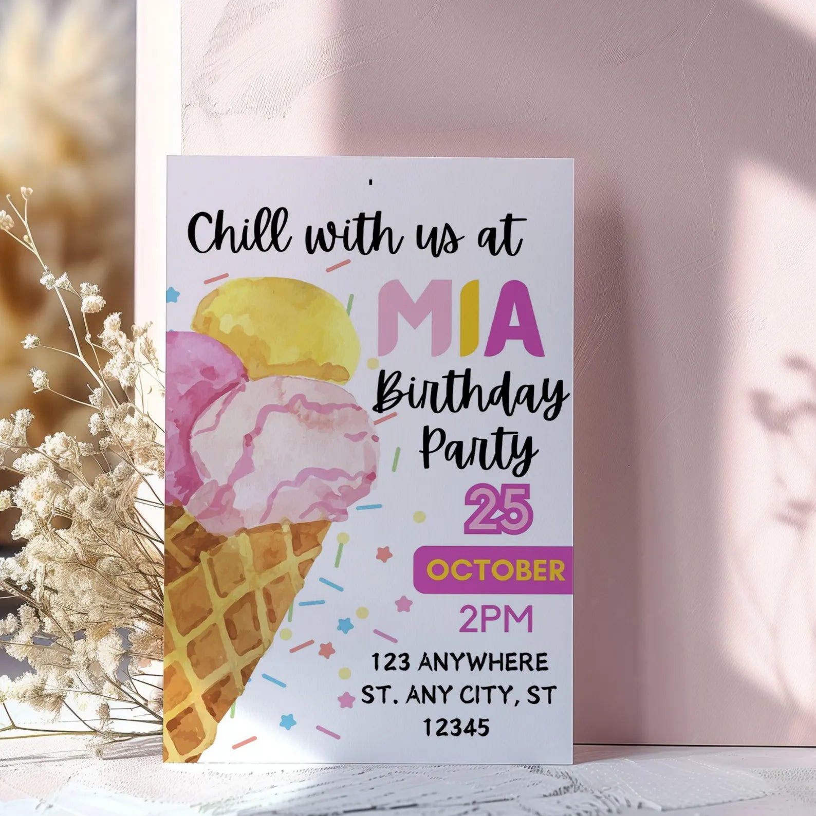 Pink Chill With Us Ice cream Design Party Invitation