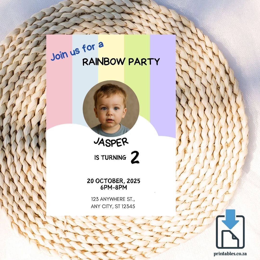 Pastel Rainbow Invite – Soft Colours Birthday Party Design