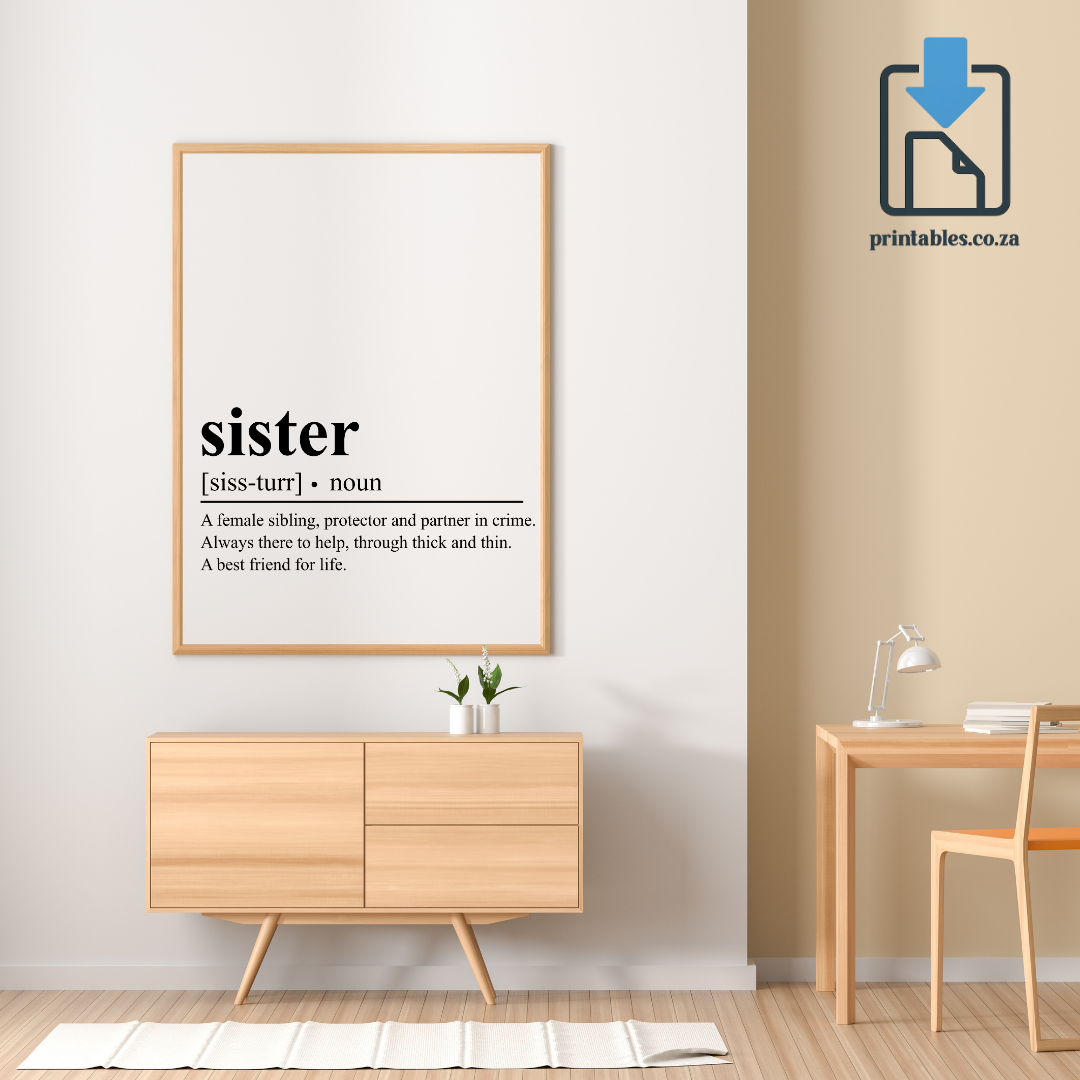 Sister Definition Wall Art, Quote Decor, Printable Wall Art Gift for Home, PRINTABLE Wall Art, Digital Download