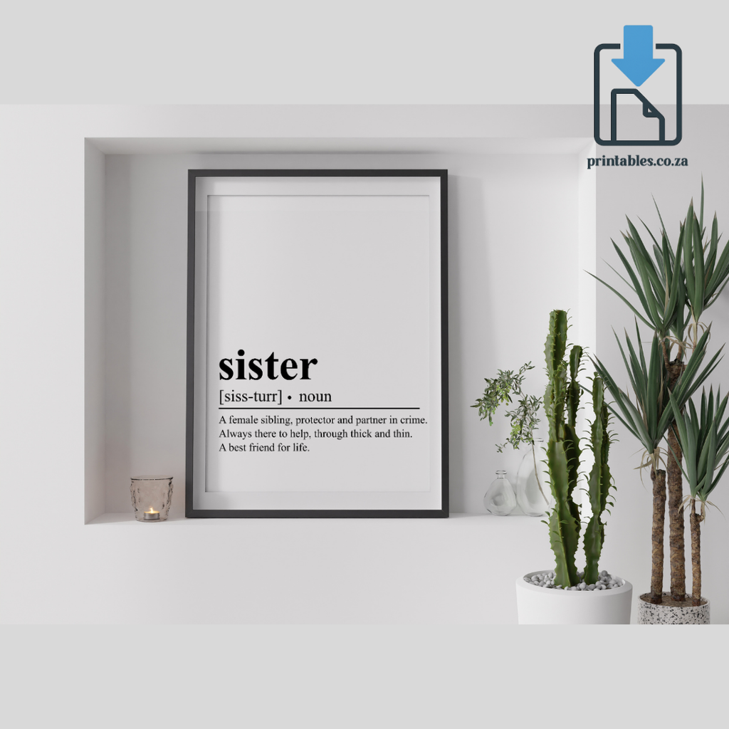 Sister Definition Wall Art, Quote Decor, Printable Wall Art Gift for Home, PRINTABLE Wall Art, Digital Download