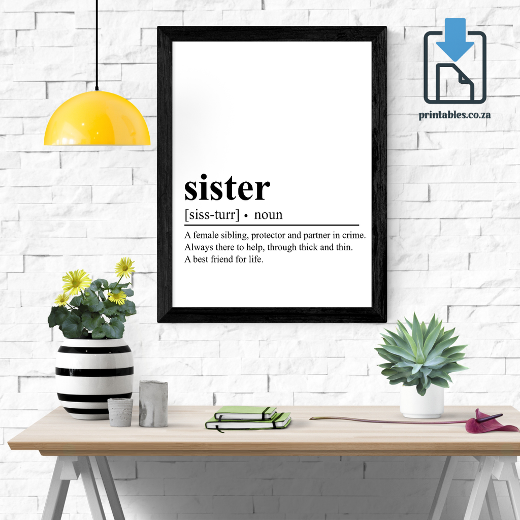 Sister Definition Wall Art, Quote Decor, Printable Wall Art Gift for Home, PRINTABLE Wall Art, Digital Download