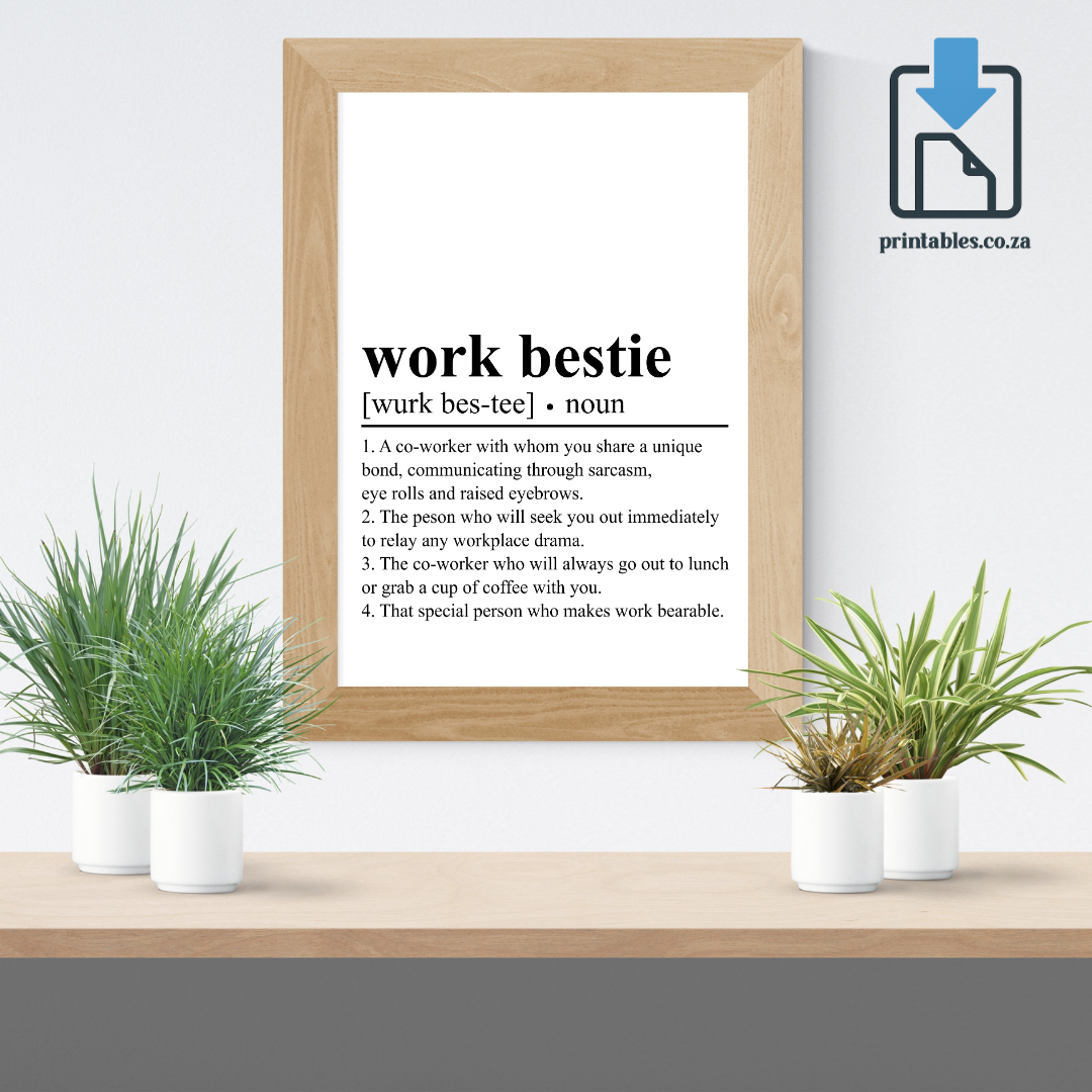 Work Bestie Definition Wall Art, Quote Decor, Printable Wall Art Gift for Home, PRINTABLE Wall Art, Digital Download